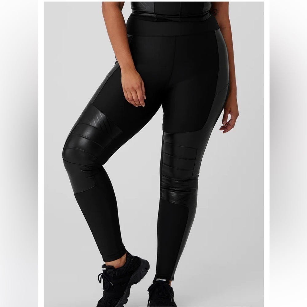 Alo Airlift Black Winter Warm Fleece High-Waist Supermoto Faux Leather Legging